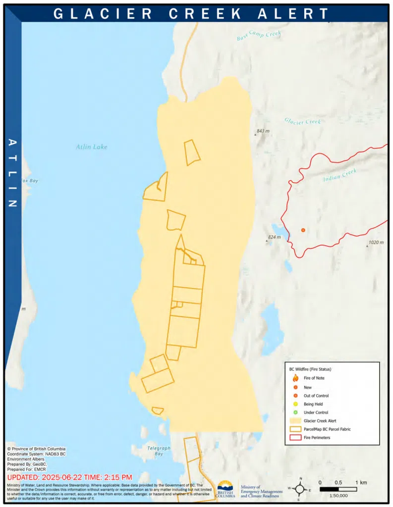 Atlin Highway Evacuation Alert Area // Courtesy: Ministry of Emergency Management and Climate Readiness