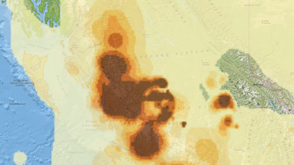 Forecasted smoke patterns over BC's North Coast for 7:00am Friday, September 5th, 2025 // Courtesy: Firesmoke.ca