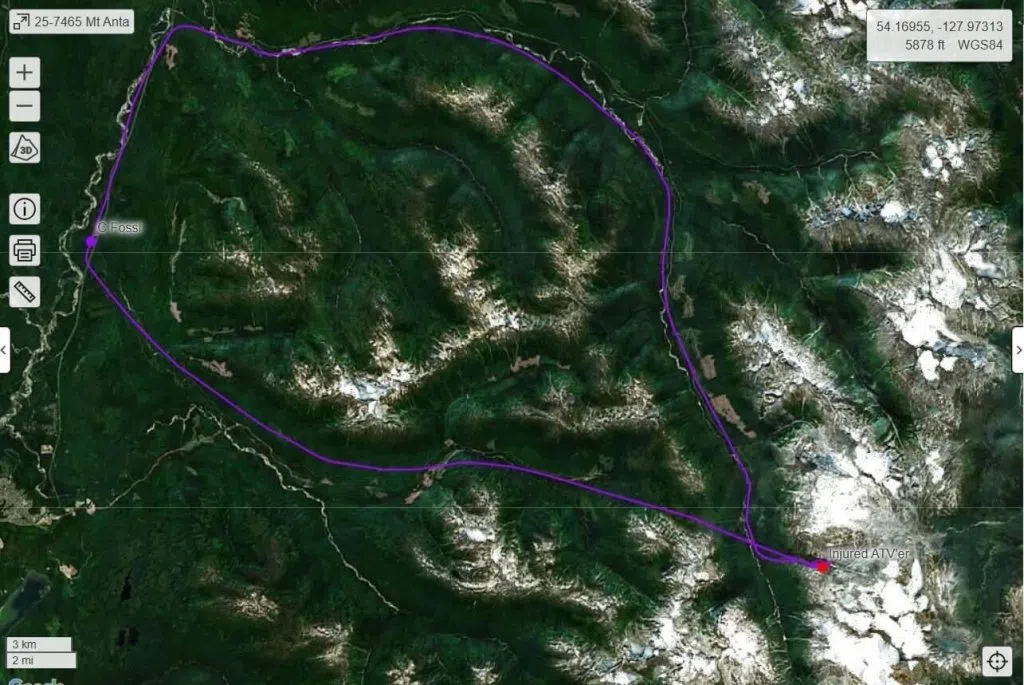 Location and route of rescue near Icy Pass // Courtesy: Kitimat Search and Rescue