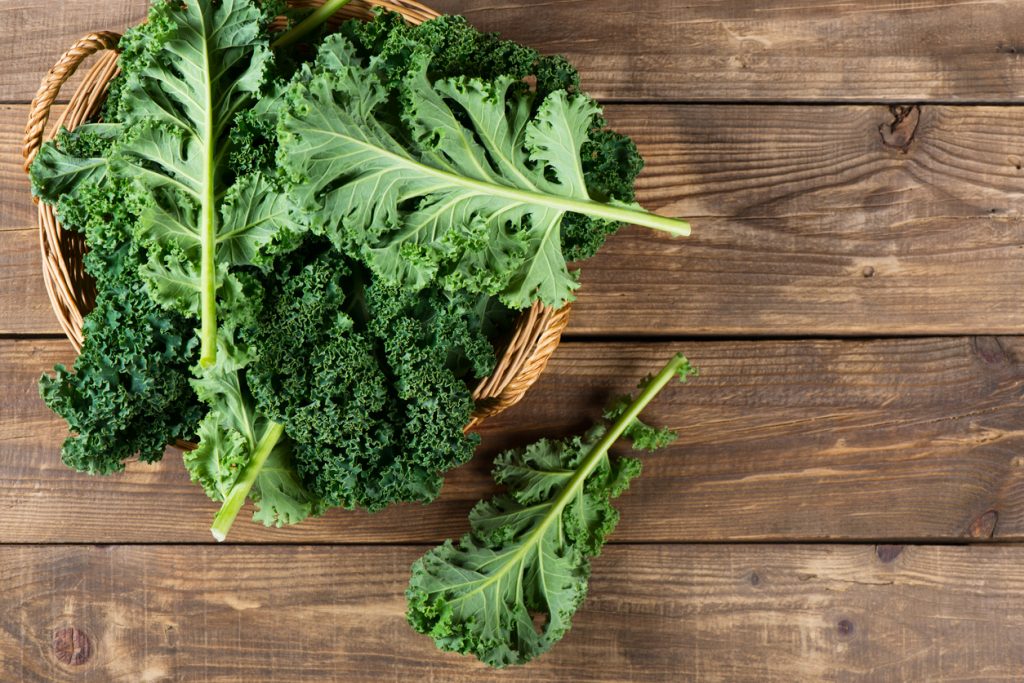 Leaves of raw kale, above view.