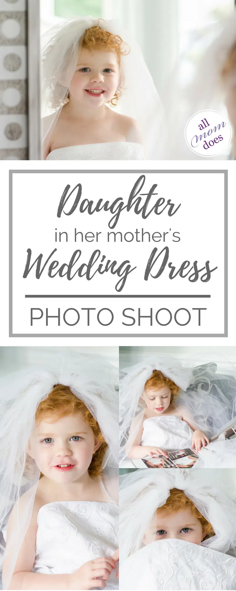Little girl in her mother's wedding dress - do a wedding dress photo shoot with your daughter! So sweet! #weddingdress #mamasgirl #daughter