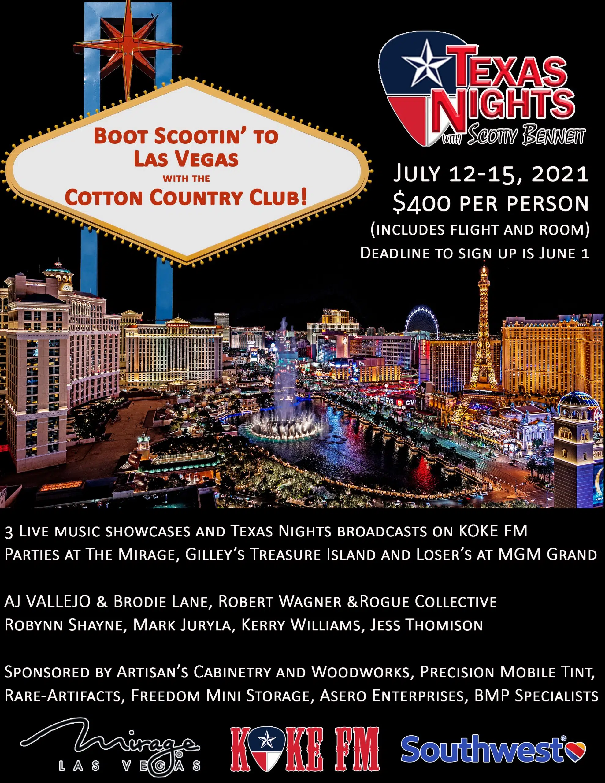 Texas Nights is going to Vegas with the Cotton Country Club July12-15!