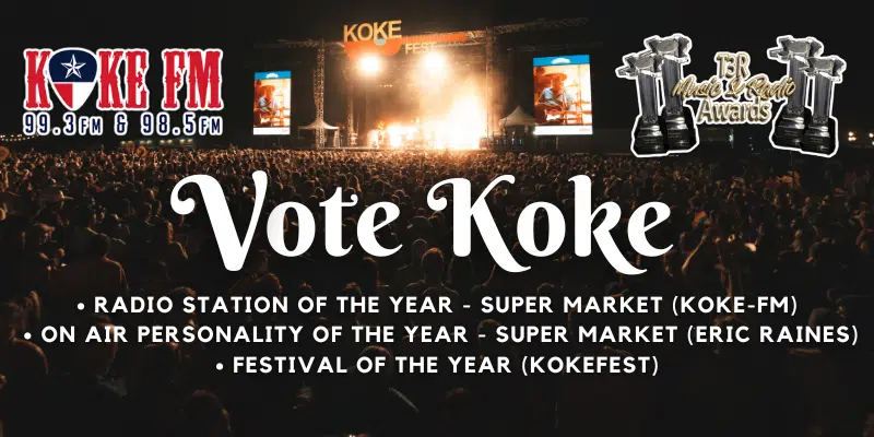 Vote for KOKE-FM in the 2023 T3R Music & Radio Awards