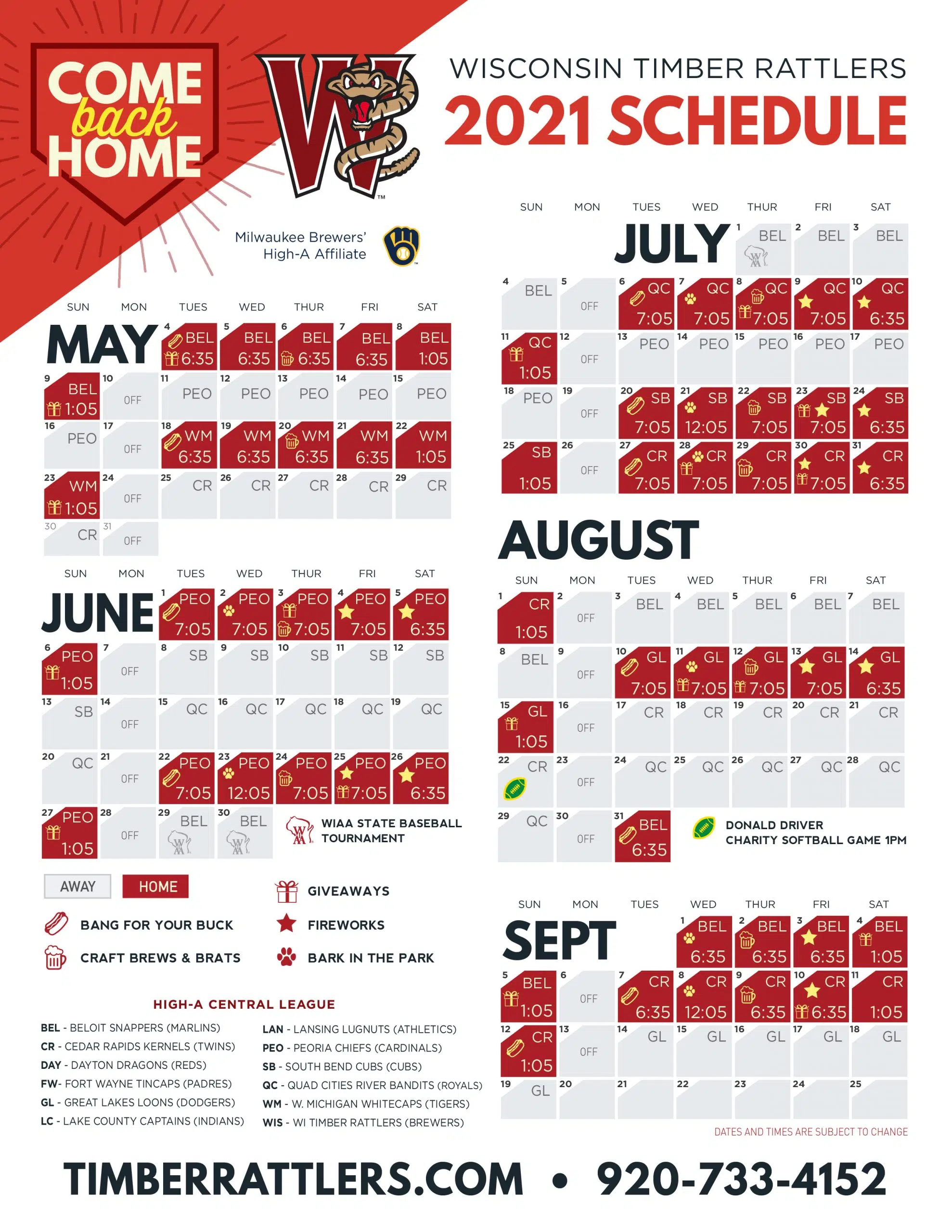 Timber Rattlers Announce 2021 Schedule