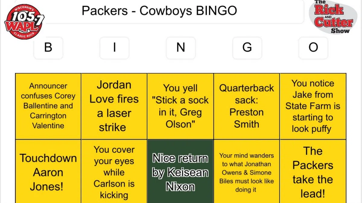 Your Exclusive WAPL/Rick and Cutter Show Packers vs Cowboys BINGO Card ...