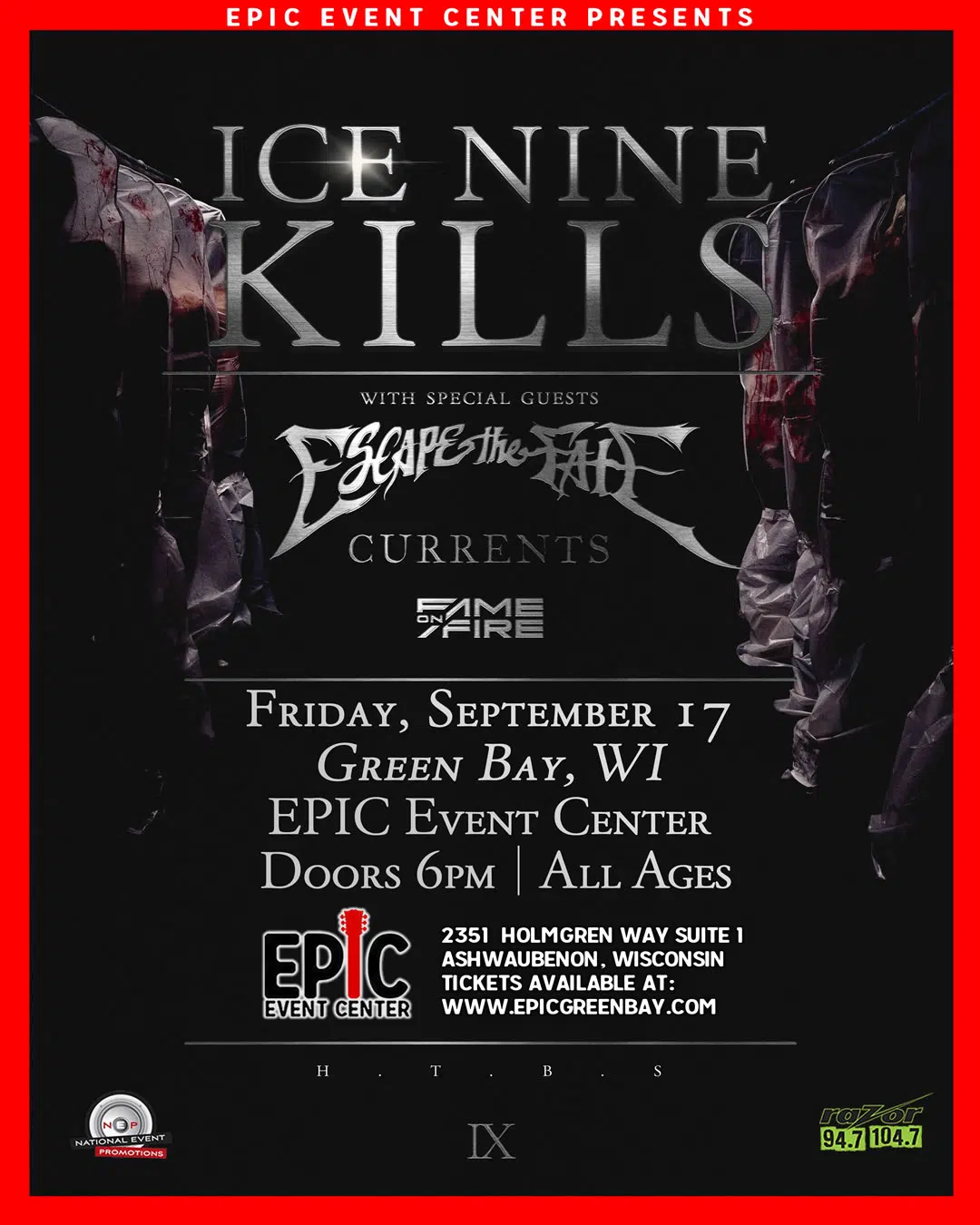 Ice Nine Kills, Escape the Fate, Currents, and Fame the Fire at Epic Event Center on September 17th