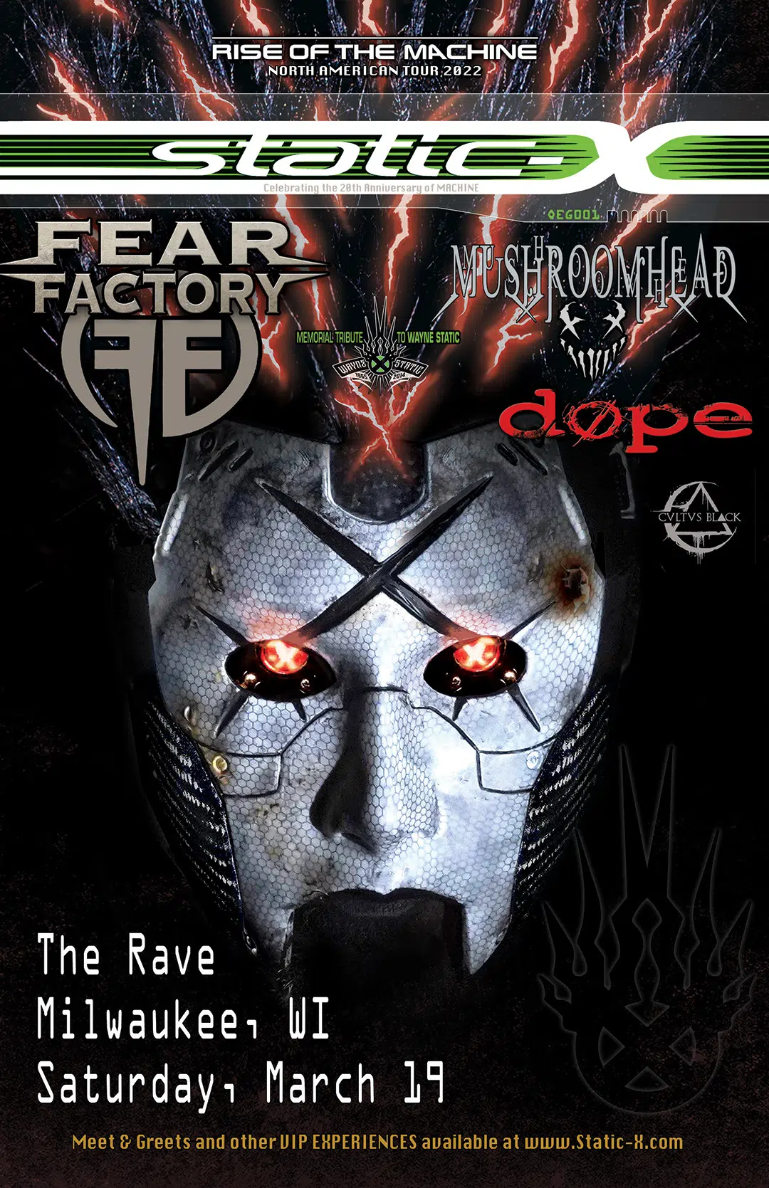 Static-X, Fear Factory, Mushroomhead, Dope, Cultus Black at The Rave on March 19, 2022