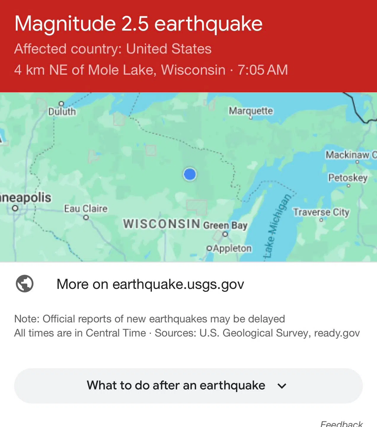 Earthquake reported near Crandon Sunday | WHBY