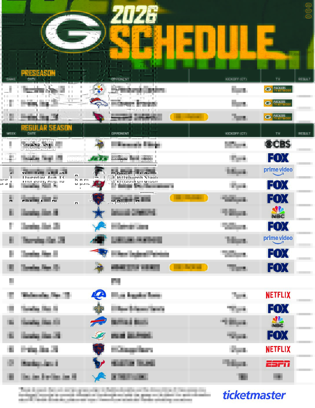 Packers Schedule 2026
