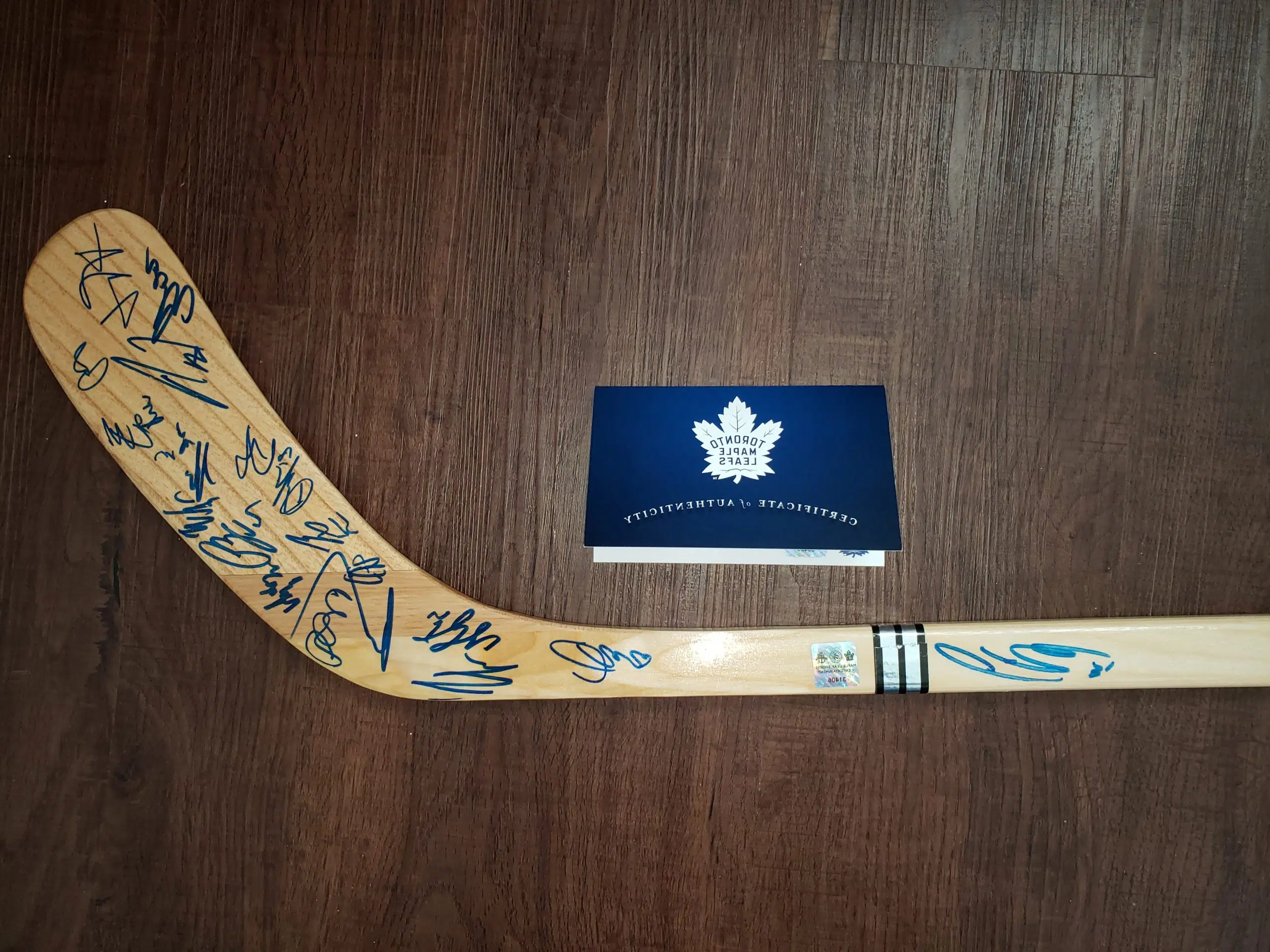 On Air auction for an autographed Toronto Maple Leafs Hockey stick.