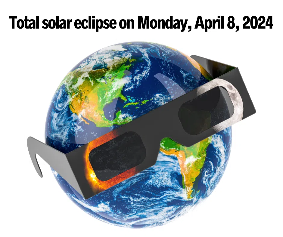 Total solar eclipse on Monday, April 8, 2024