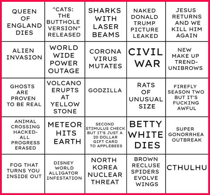 Todays 2020 Oh, what now?! BINGO
