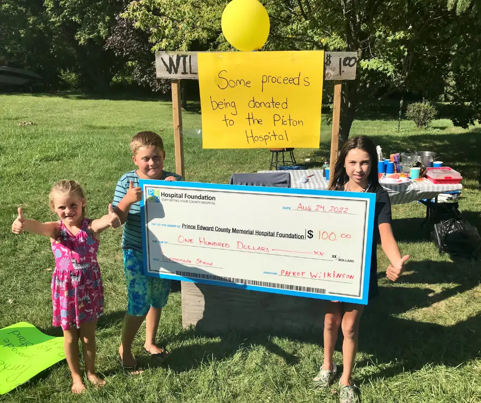 Kids lemonade stand helps out the Prince Edward County Memorial