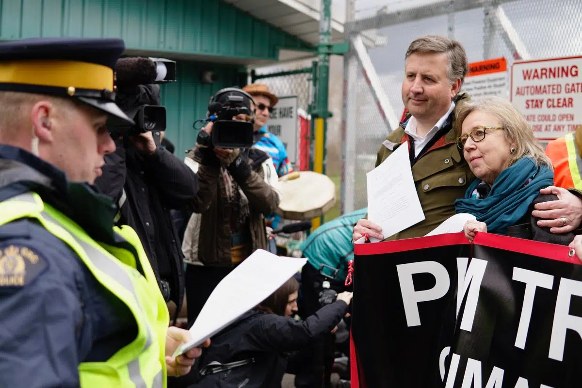 Green Party Leader Elizabeth May arrested at a Burnaby protest against the Trans Mountain pipeline expansion