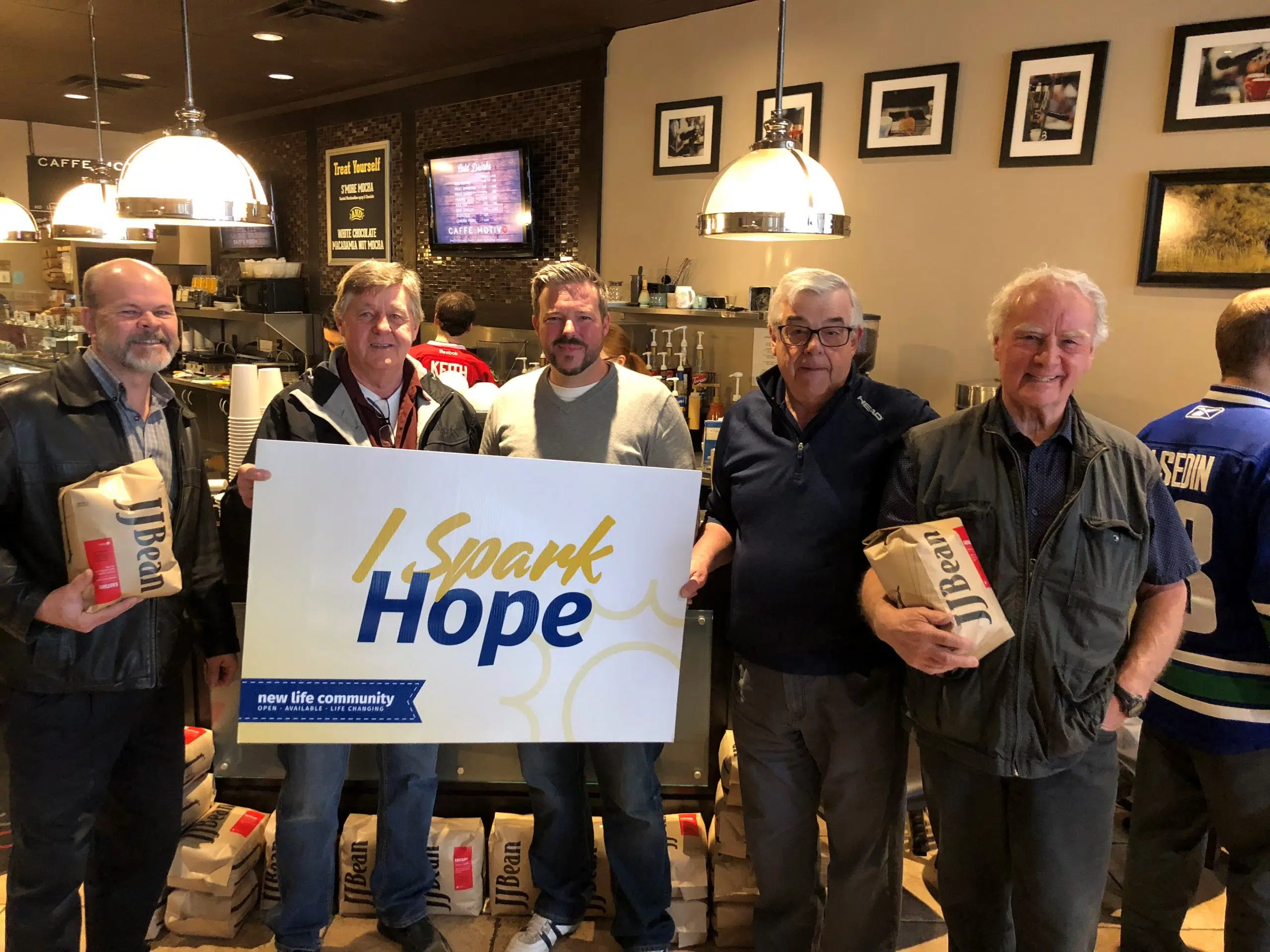 Caffe Motivo announcing 300 lb coffee donation to New Life Community Kamloops