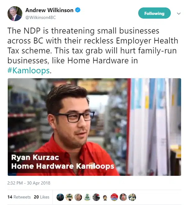 BC Liberal online ad critical of BCNDP government features Kamloops business