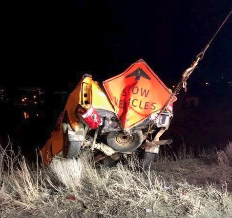 Updated: Two taken to hospital after Argo road maintenance truck hit by semi in Kamloops