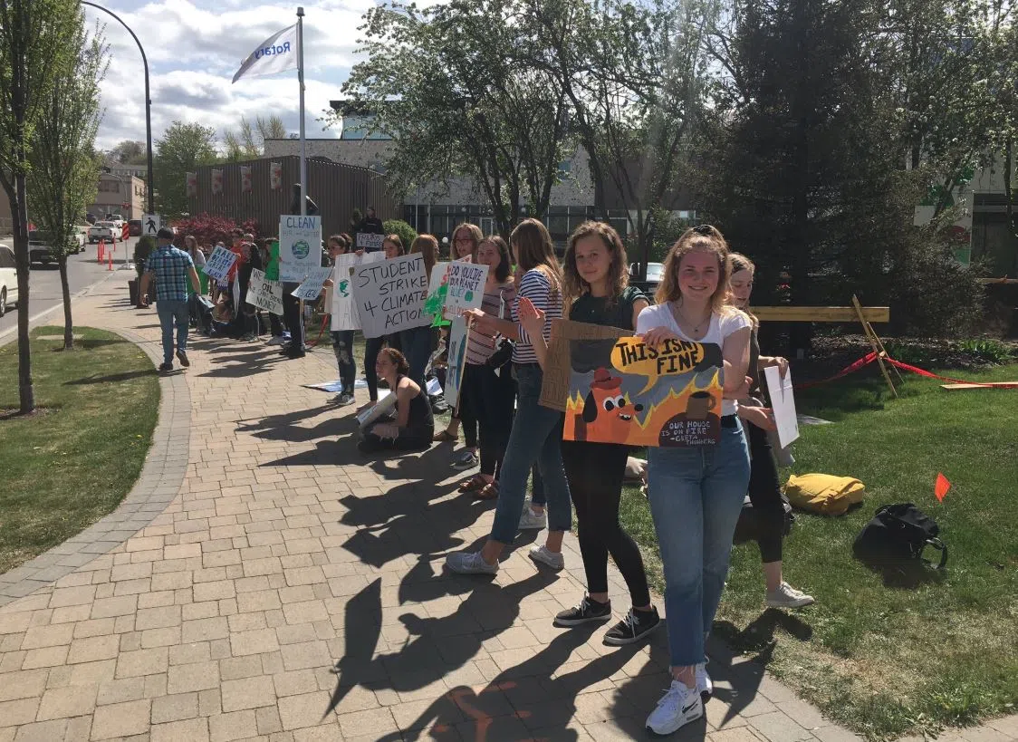 Kamloops high school students demanding action to address climate change outside City Hall