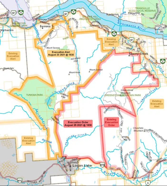 Evacuation order for Tunkwa Lake area downgraded to alert; Logan Lake given all clear