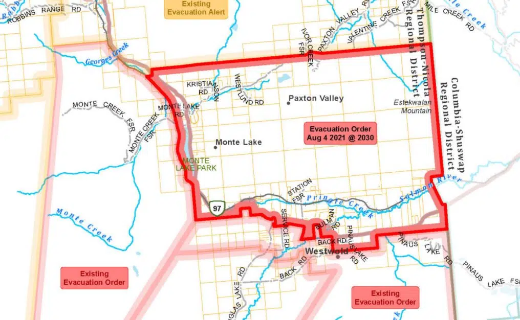 White Rock Lake fire forces new evacuations for Westwold, Monte Lake, Falkland