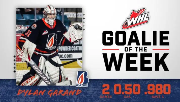 Dylan Garand named WHL goalie of the week