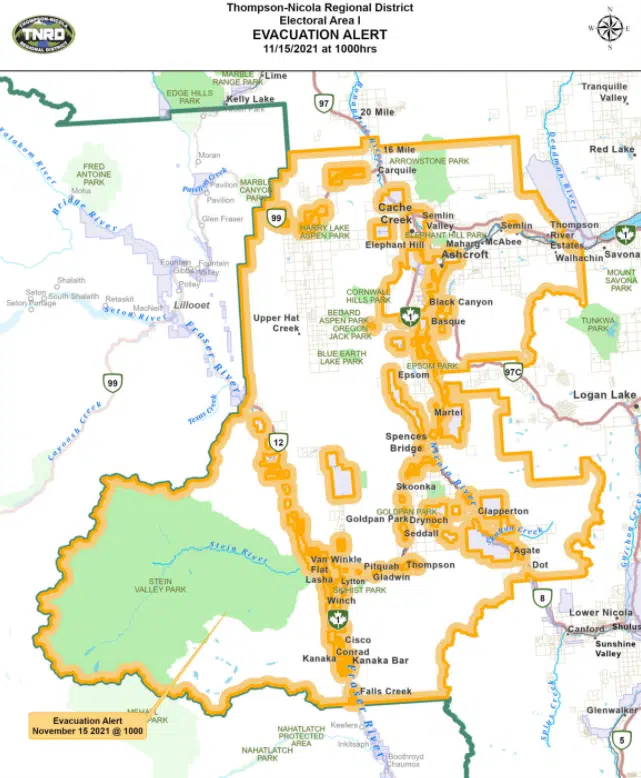 Evacuation alert issued for rural areas near Thompson River watershed west of Savona