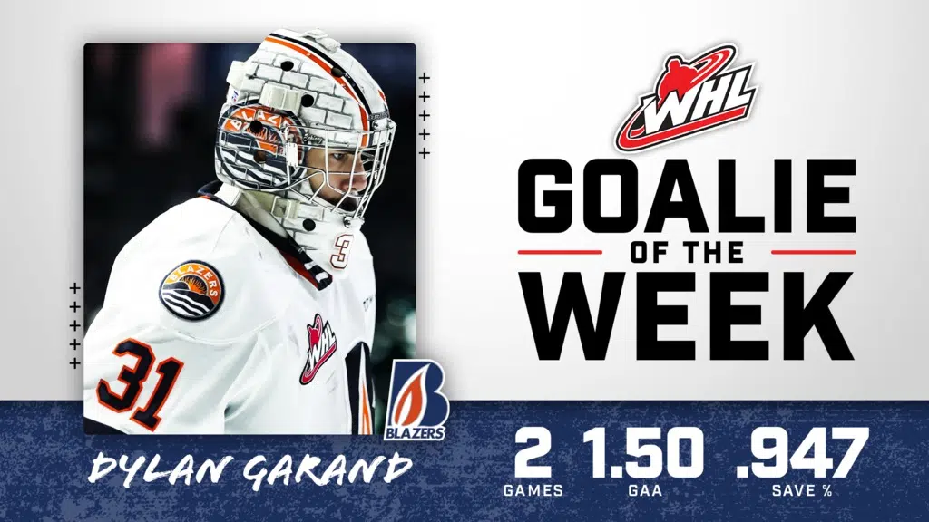 Garand named WHL goalie of the week for second time