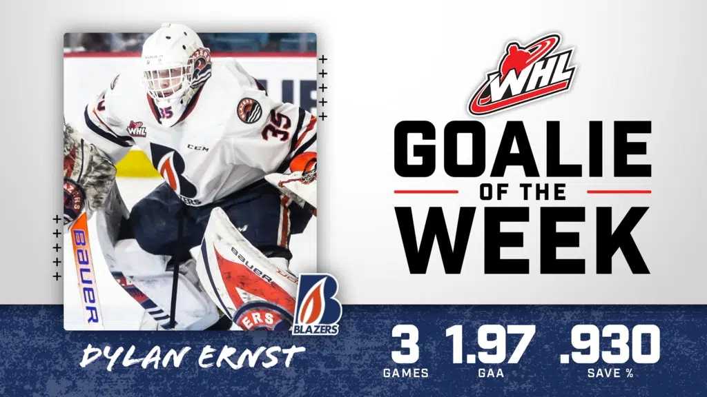 Dylan Ernst named WHL Goalie of the Week