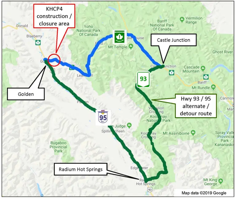 Month-long closure on Highway 1 through the Kicking Horse Canyon to begin Tuesday