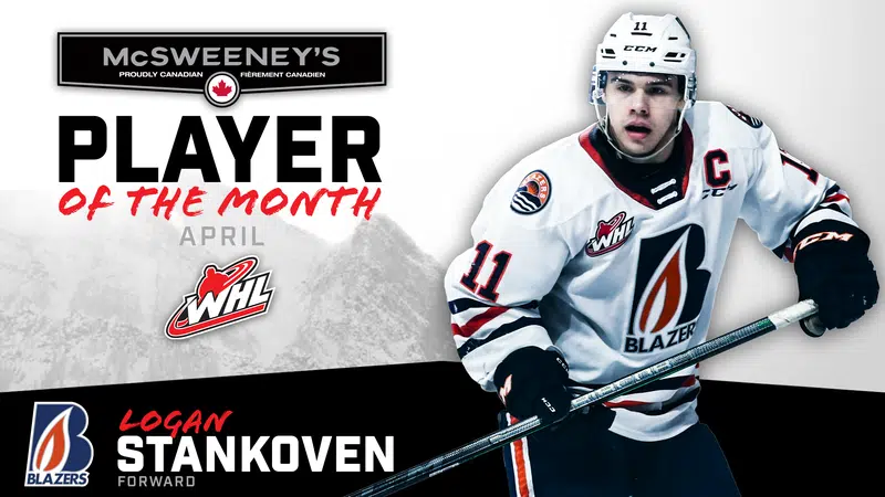 Blazers' Logan Stankoven named WHL Player of the Month for April