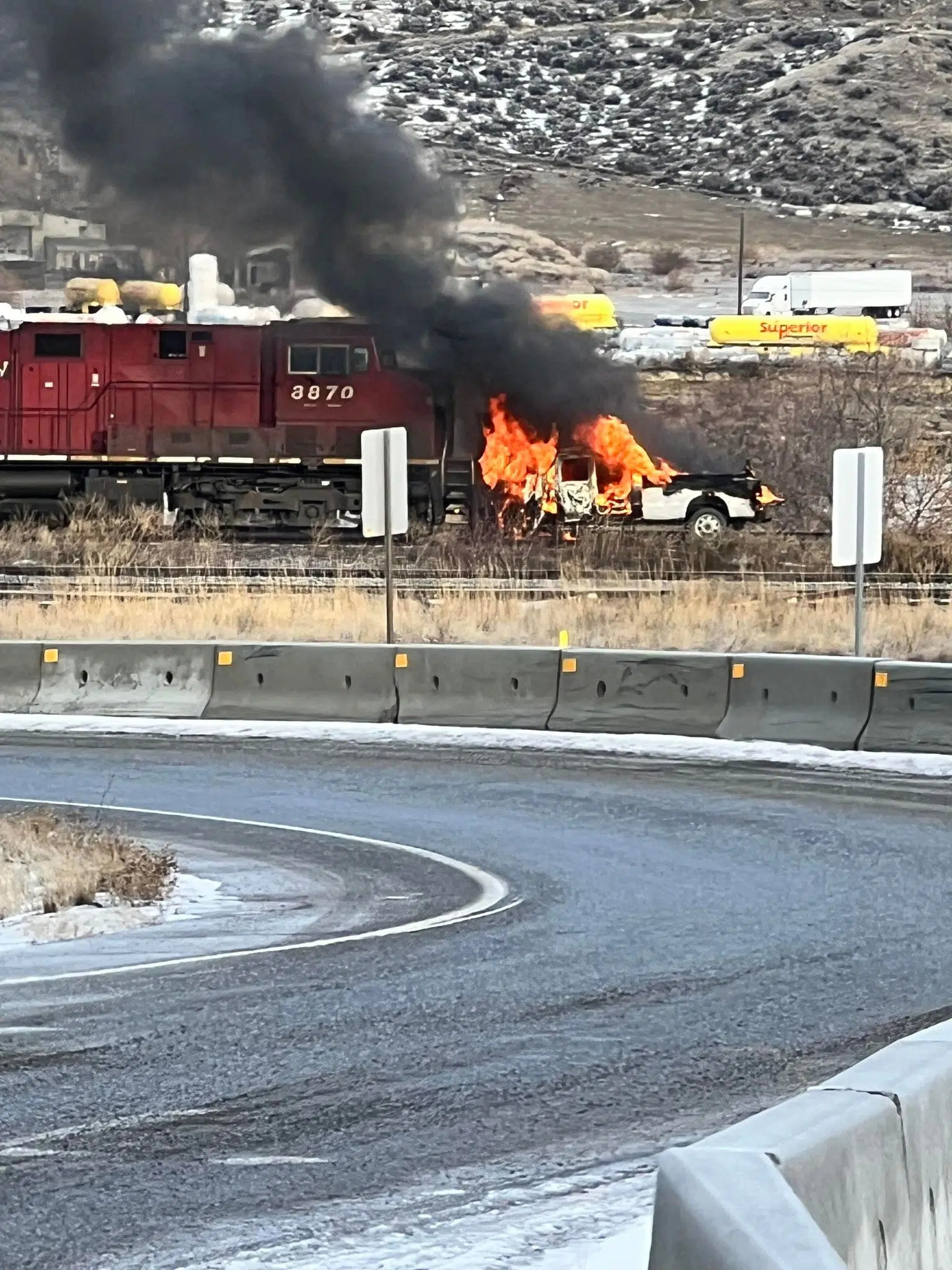 Train slams into rail vehicle in Kamloops