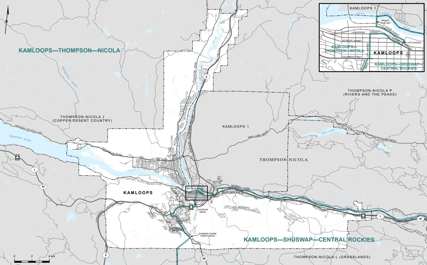 City of Kamloops to be still be split into two under revised federal riding proposal