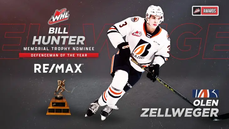 Blazers' Olen Zellweger looking to repeat as WHL Defenceman of the Year
