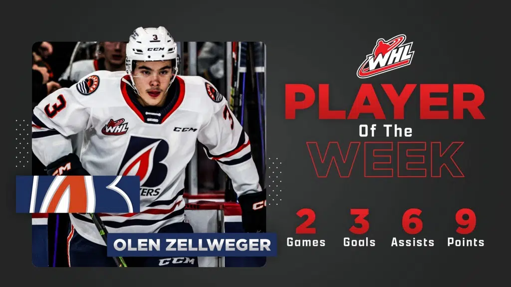 Blazers' Olen Zellweger named WHL Player of the Week