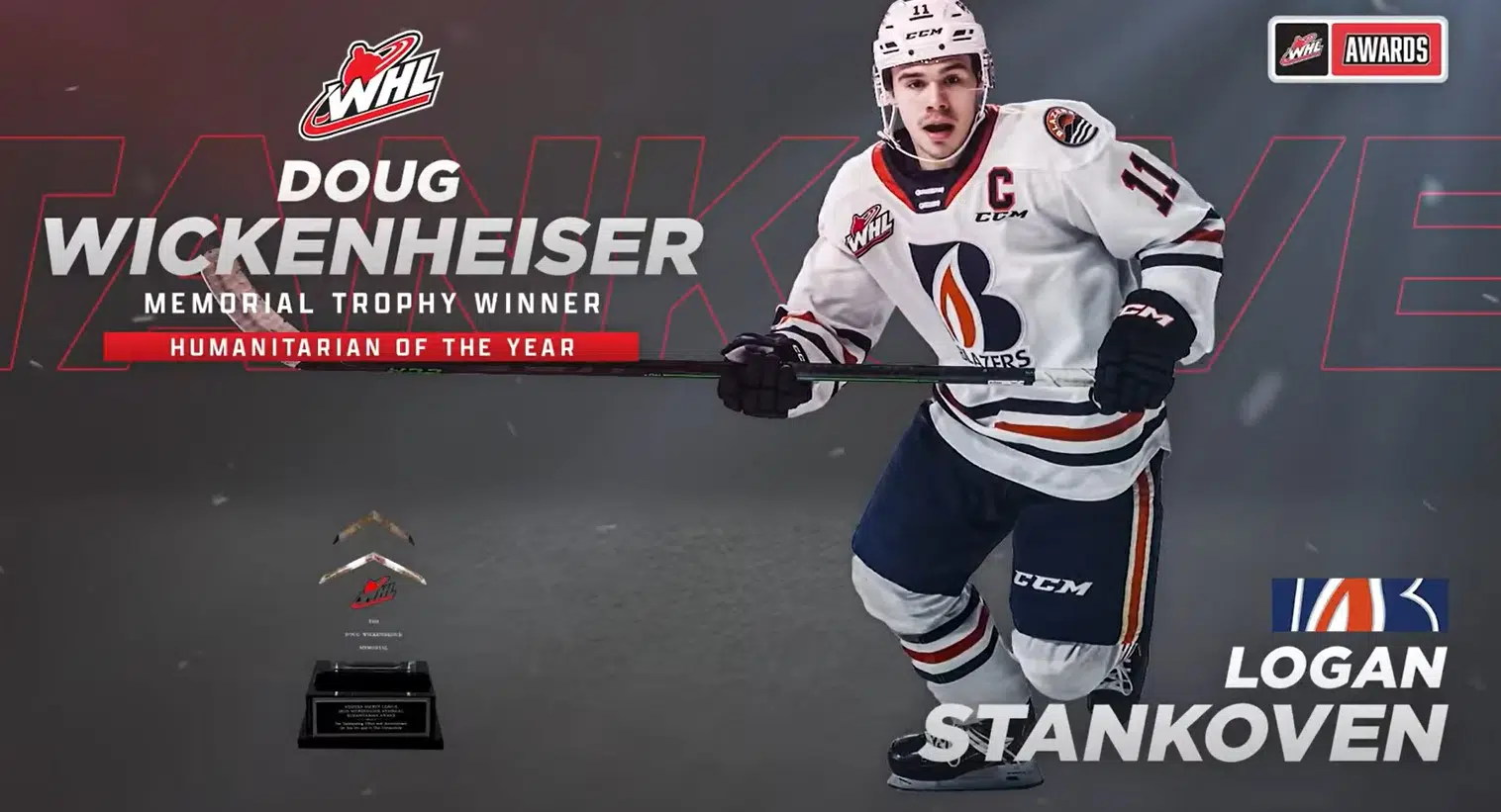 Blazers captain Logan Stankoven named WHL Humanitarian of the Year