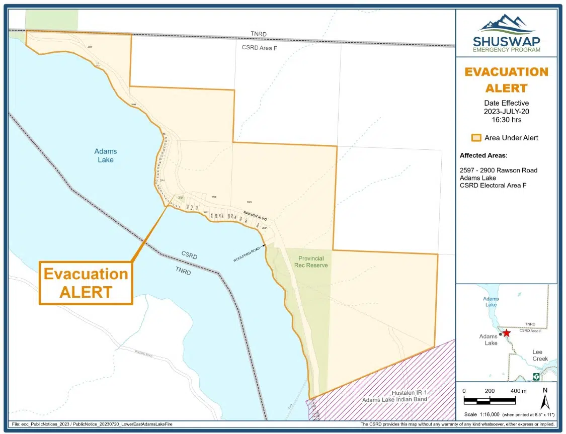 TNRD, CSRD issue evacuation alerts due to Lower East Adams Lake wildfire