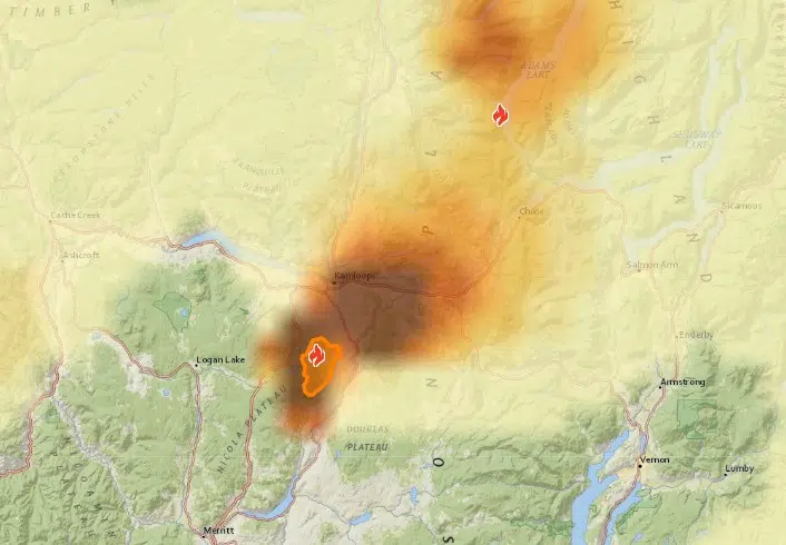 Smoke continuing to inundate Kamloops as BC Wildfire pulls resources from fires to the northeast