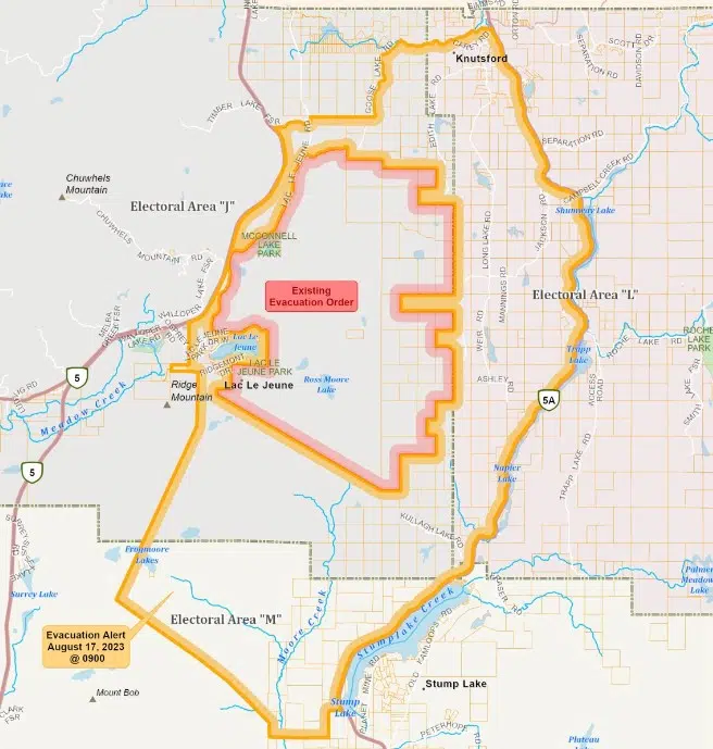 Evacuation alerts issued for nine more properties near Ross Moore Lake fire