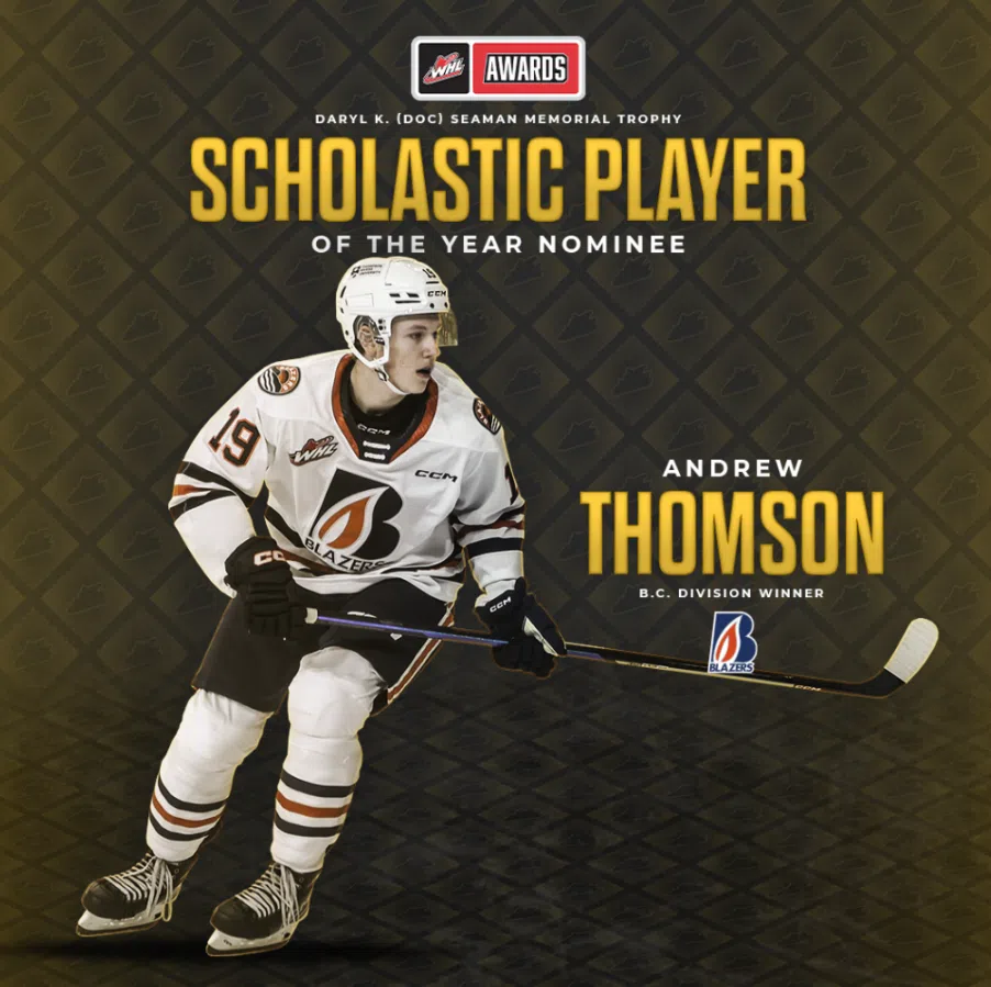 Blazers' forward Andrew Thomson nominated for WHL Scholastic Player of the Year Award