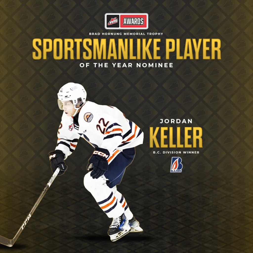 Blazers' Jordan Keller nominated for WHL Most Sportsmanlike Player Award
