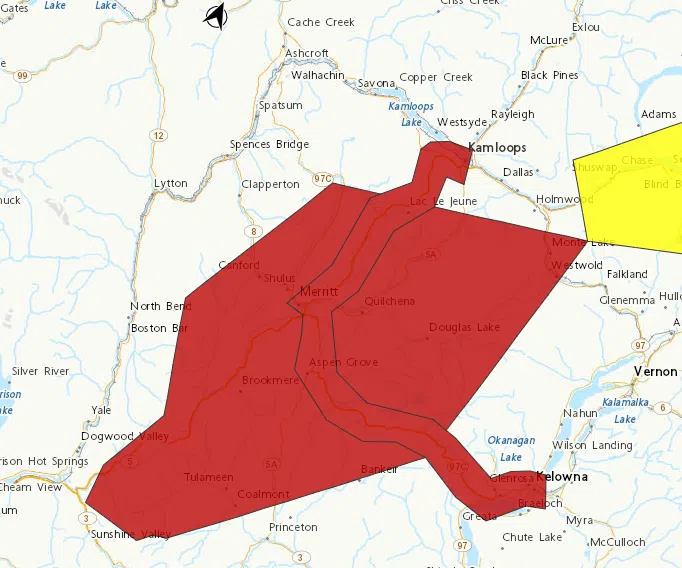 Wind warning issued for Merritt area, Coquihalla