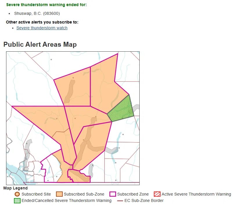 ENDED: Severe Thunderstorm Warning issued for Shuswap now over