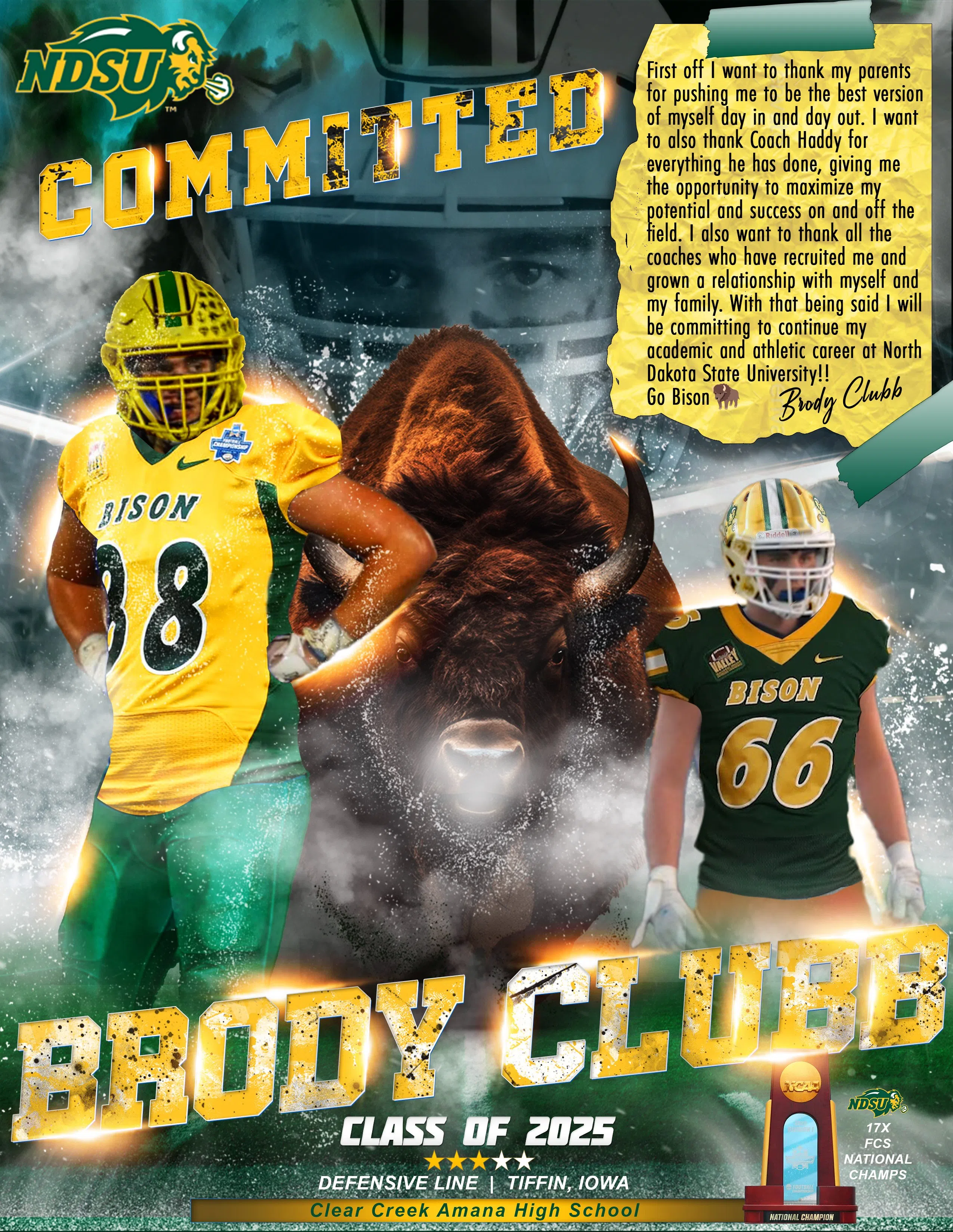 3star defensive lineman Clubb commits to NDSU, second pledge