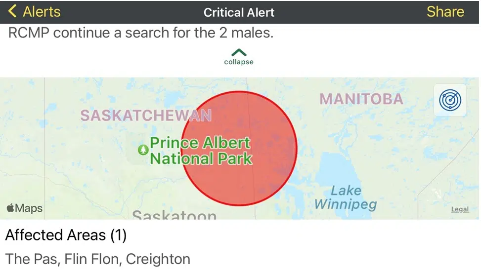 Ended Dangerous person alert in northeast Saskatchewan/northwest