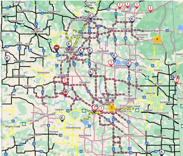 Highway Hotline current snapshot of Saskatchewan highways 98COOL