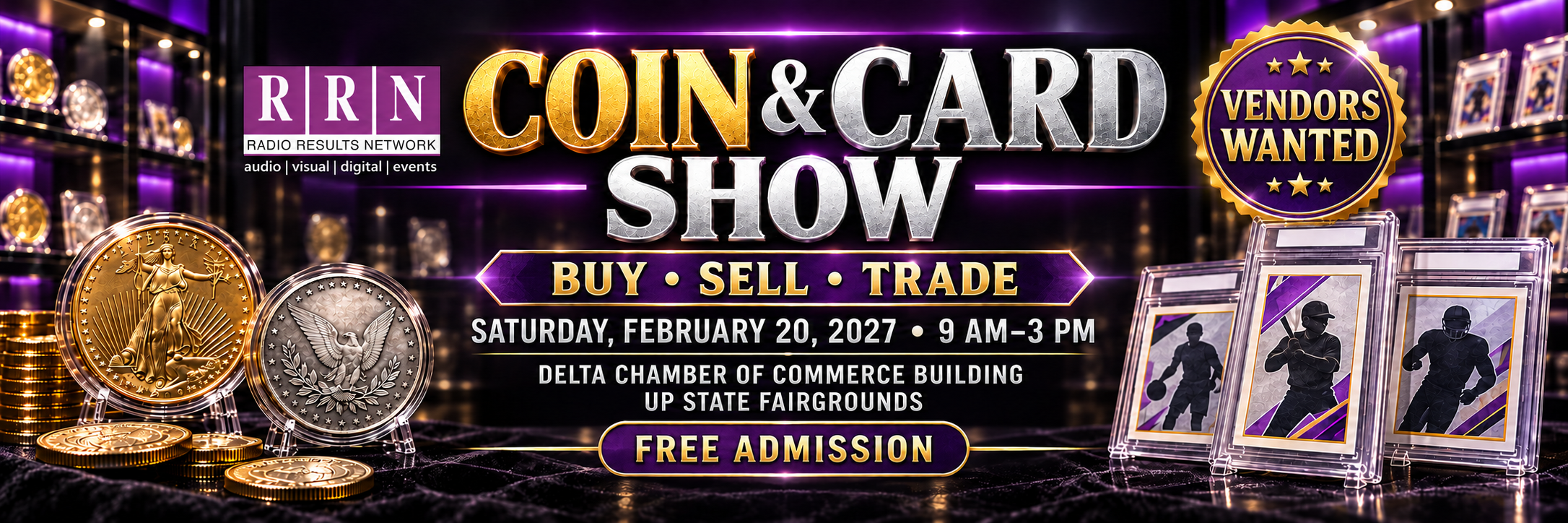 panoramic coin and card show homepage banner vendors wanted