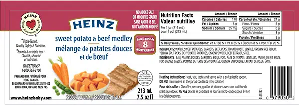 Heinz Recalling Sweet Potato And Beef Medley Baby Food