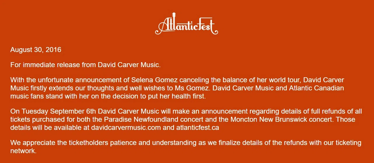 Atlantic Fest Cancelled After Selena Gomez Pulls Out For Health Reasons