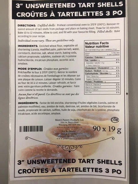 Tart Shell And Pie Lid Recall Expanded