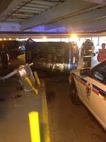 Car Flips Over In Parking Garage